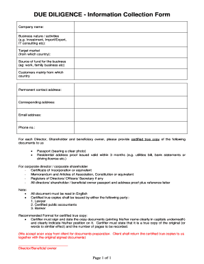 Due Diligence Information Collection Form
