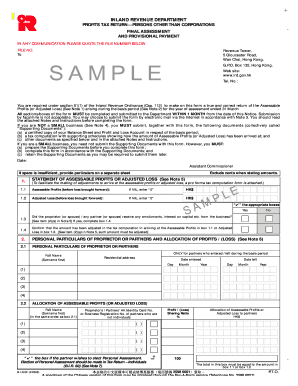 Hong Kong Profits Tax Return for Non-Corporations