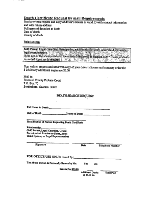 Death Certificate Request Form