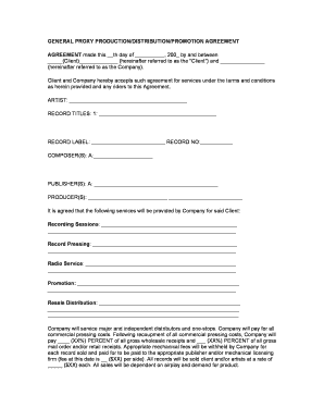 General Proxy Production Distribution Promotion Agreement