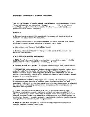Recording and Personal Services Agreement