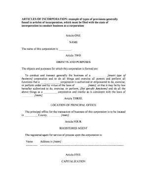 Articles of Incorporation Template