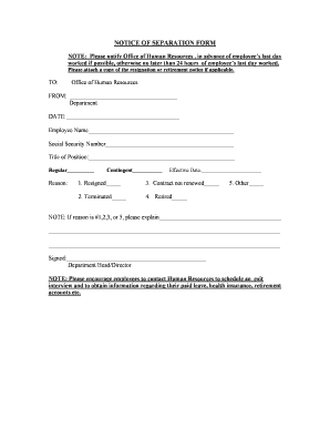 Notice of Separation Form