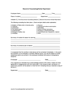 Employee Counseling and Verbal Reprimand Form