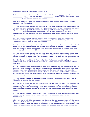 Owner Contractor Agreement