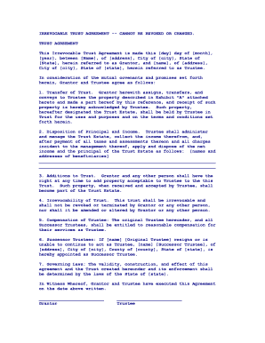 Irrevocable Trust Agreement