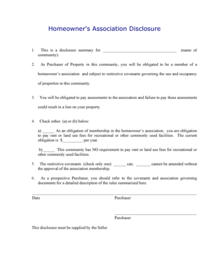 Homeowner's Association Disclosure Form