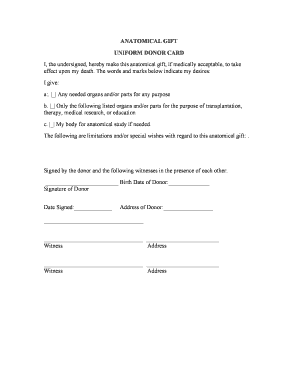 Anatomical Gift Uniform Donor Card