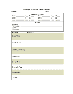Family Child Care Daily Planner