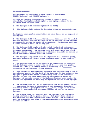 Agreement between employer and employee - This Agreement for Employment is made DATE, by and between