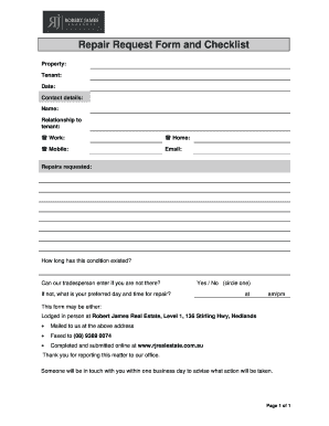 Repair Request Form and Checklist