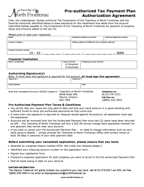 Pre-Authorized Tax Payment Plan Authorization Agreement