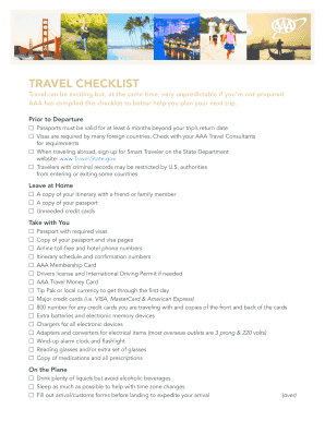 AAA Travel Checklist
