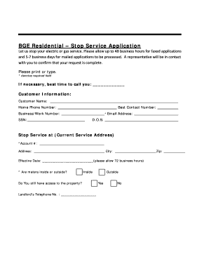BGE Residential Stop Service Application