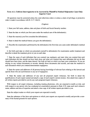 Uniform Interrogatories for Medical Malpractice Cases