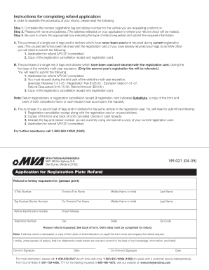 Maryland Registration Plate Refund Application
