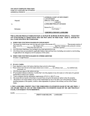 New Jersey Landlord Tenant Eviction Certification