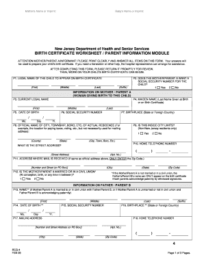 New Jersey Birth Certificate Worksheet