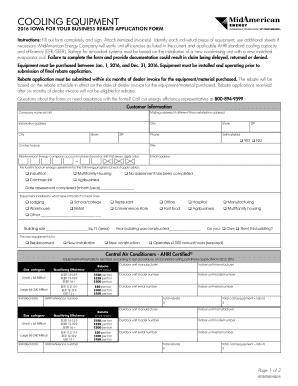 2016 Iowa Cooling Equipment Rebate Application