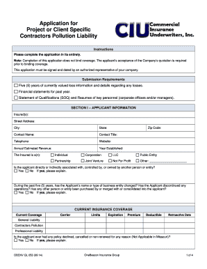 Contractors Pollution Liability Insurance Application