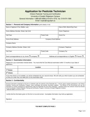 Ontario Pesticide Technician Application