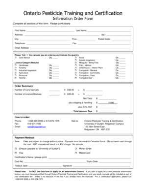 Ontario Pesticide Training Certification Order Form