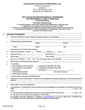 Application for Professional Liability Insurance