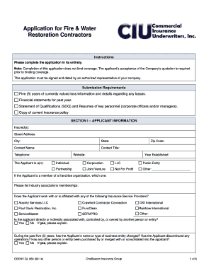 Application for Fire & Water Restoration Contractors