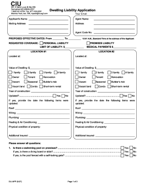 Dwelling Liability Application
