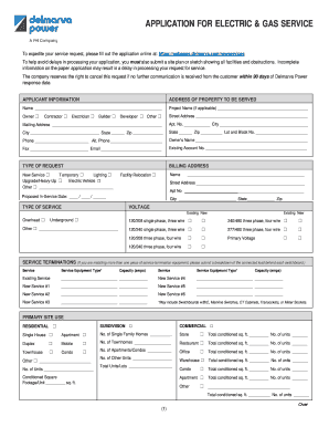 Application for Electric and Gas Service