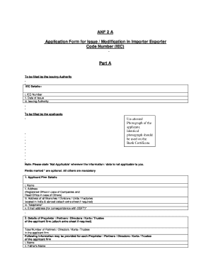 Importer Exporter Code Application Form