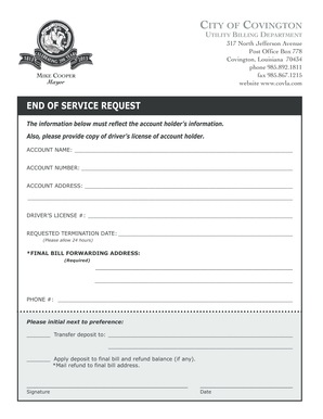 Utility Service Termination Request