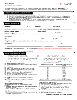 Massachusetts Lifeline Application