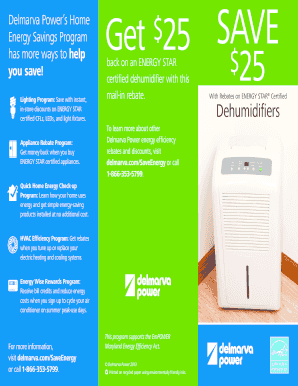 Delmarva Power ENERGY STAR Dehumidifier Rebate Form