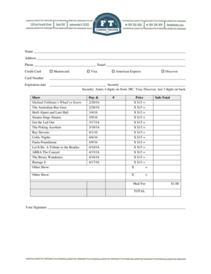 Florida Theatre Presidents' Day Sale Ticket Order Form