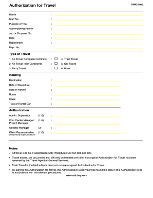 Authorization for Travel Form