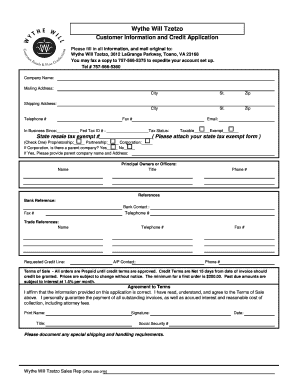 Customer Information and Credit Application