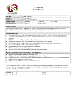 Retail Associate Job Description Form