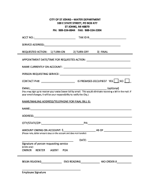 City of St Johns Water Service Request Form