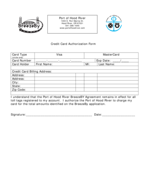 Port of Hood River Credit Card Authorization Form