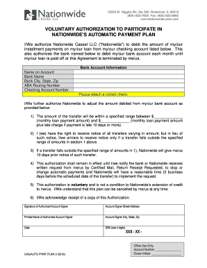 Nationwide Automatic Payment Plan Authorization