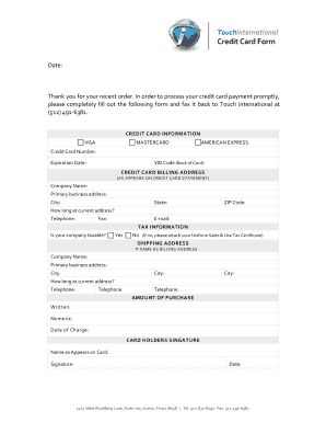 TouchInternational Credit Card Form