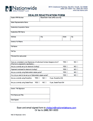 Dealer Reactivation Form
