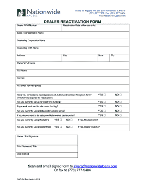 Dealer Reactivation Form