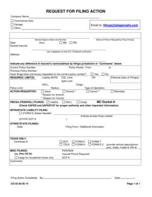 Commercial Auto Filing Action Request