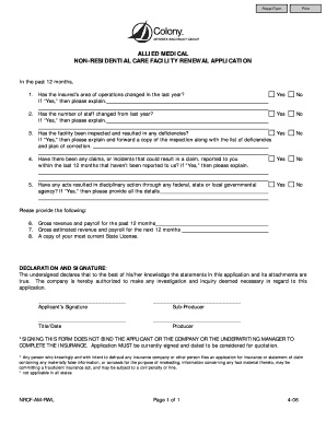 Non-Residential Care Facility Renewal Application