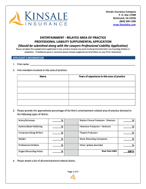 Professional Liability Supplemental Application for Entertainment Law