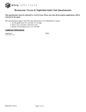 Restaurant Insurance Application Questionnaire