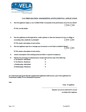 Tax Preparation Bookkeeping Supplemental Application