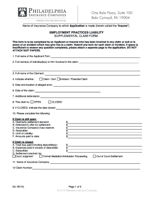 Employment Practices Liability Supplemental Claim Form
